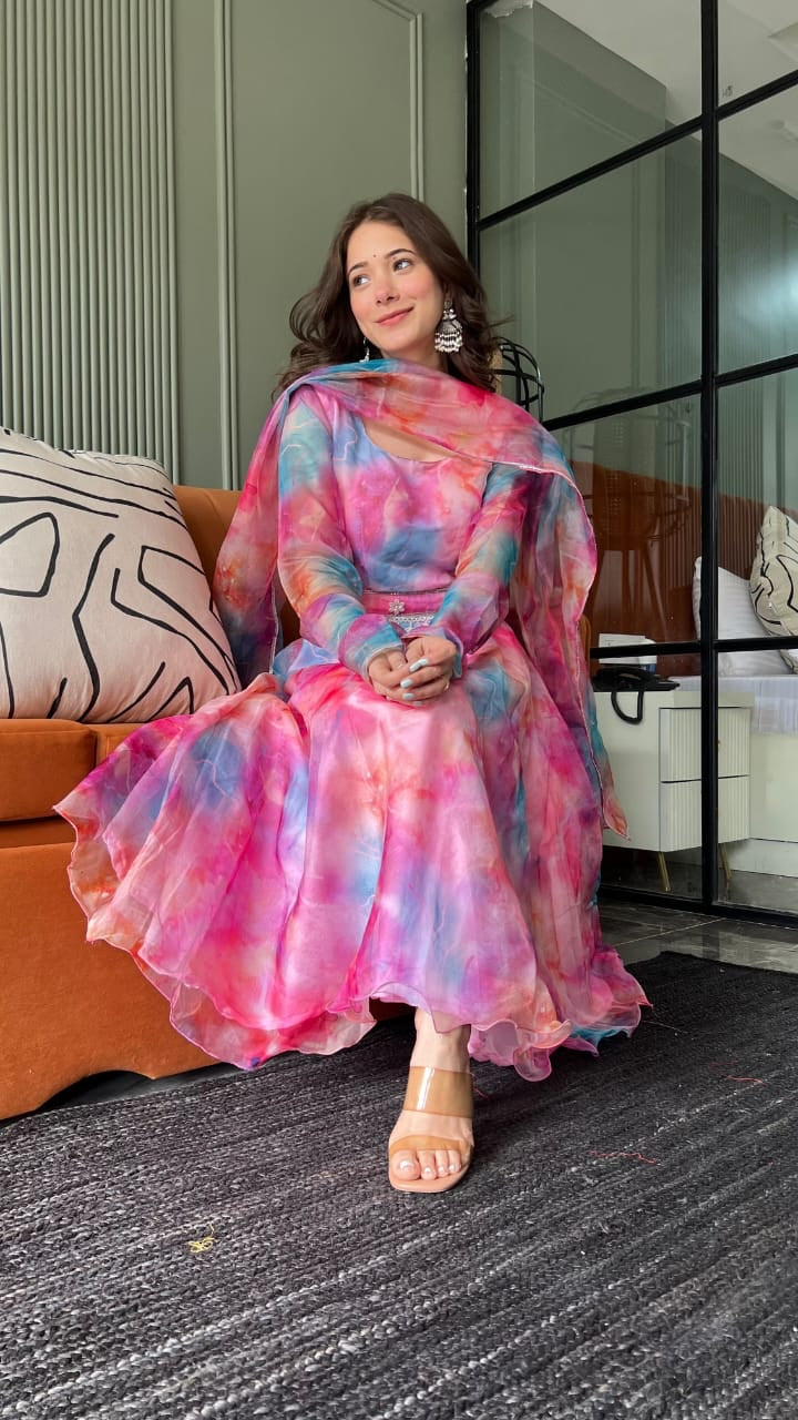 Tie-dye Print Pink Color Designer Anarkali Suit