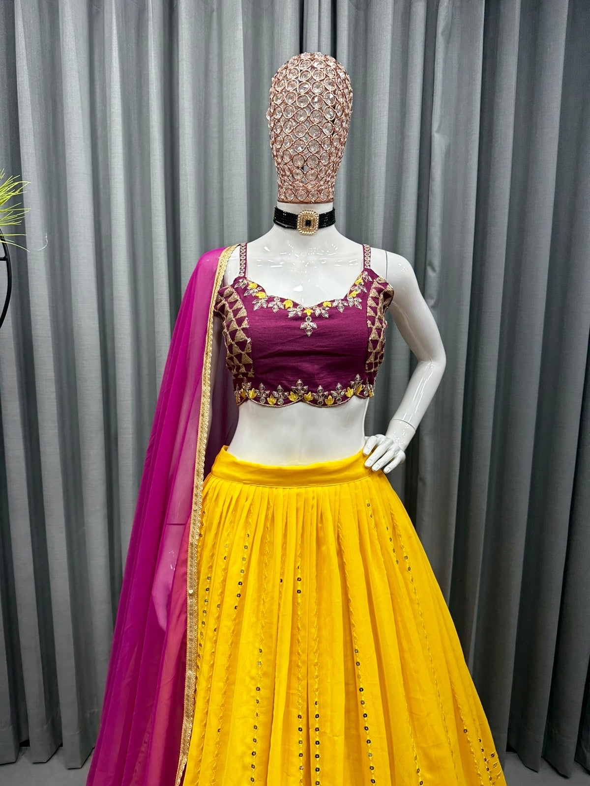 yellow pink and orange combo lehanga | Half saree designs, Indian bridal  outfits, Lehenga designs