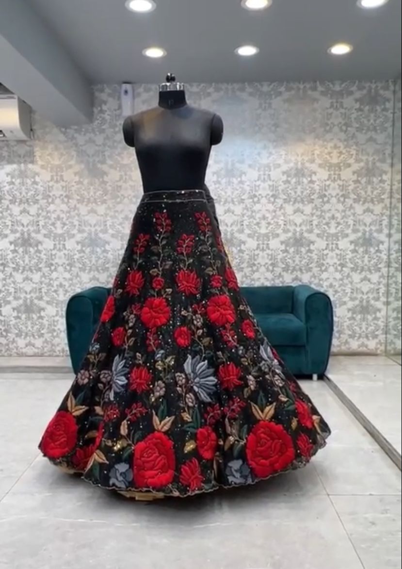 Wedding Wear Black And Red Color Heavy Embroidered Sequins Lehenga Suit