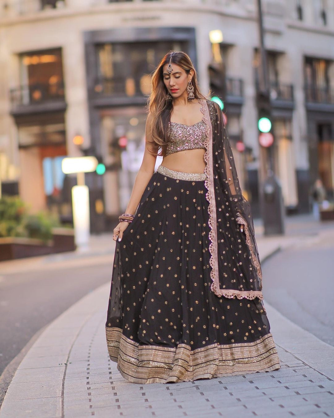 Beautiful Black Color Sequins Embroidered Work Party Wear Lehenga Choli
