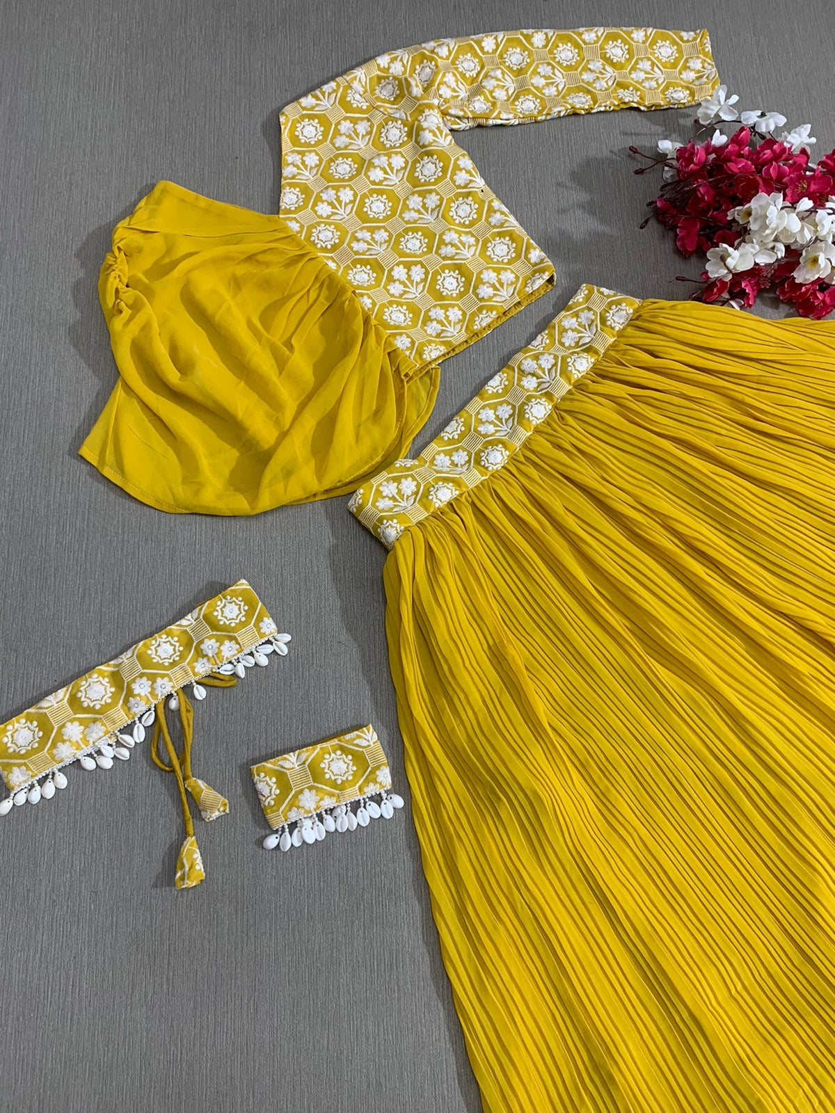 Yellow Color Lehenga With Fancy Readymade Blouse