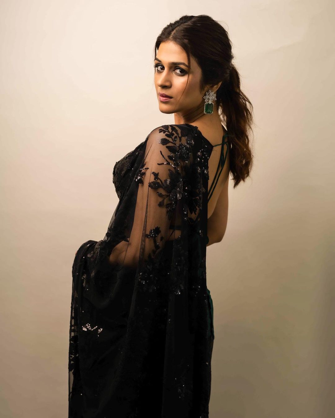 Party Wear  Black Color Sequence Work Saree
