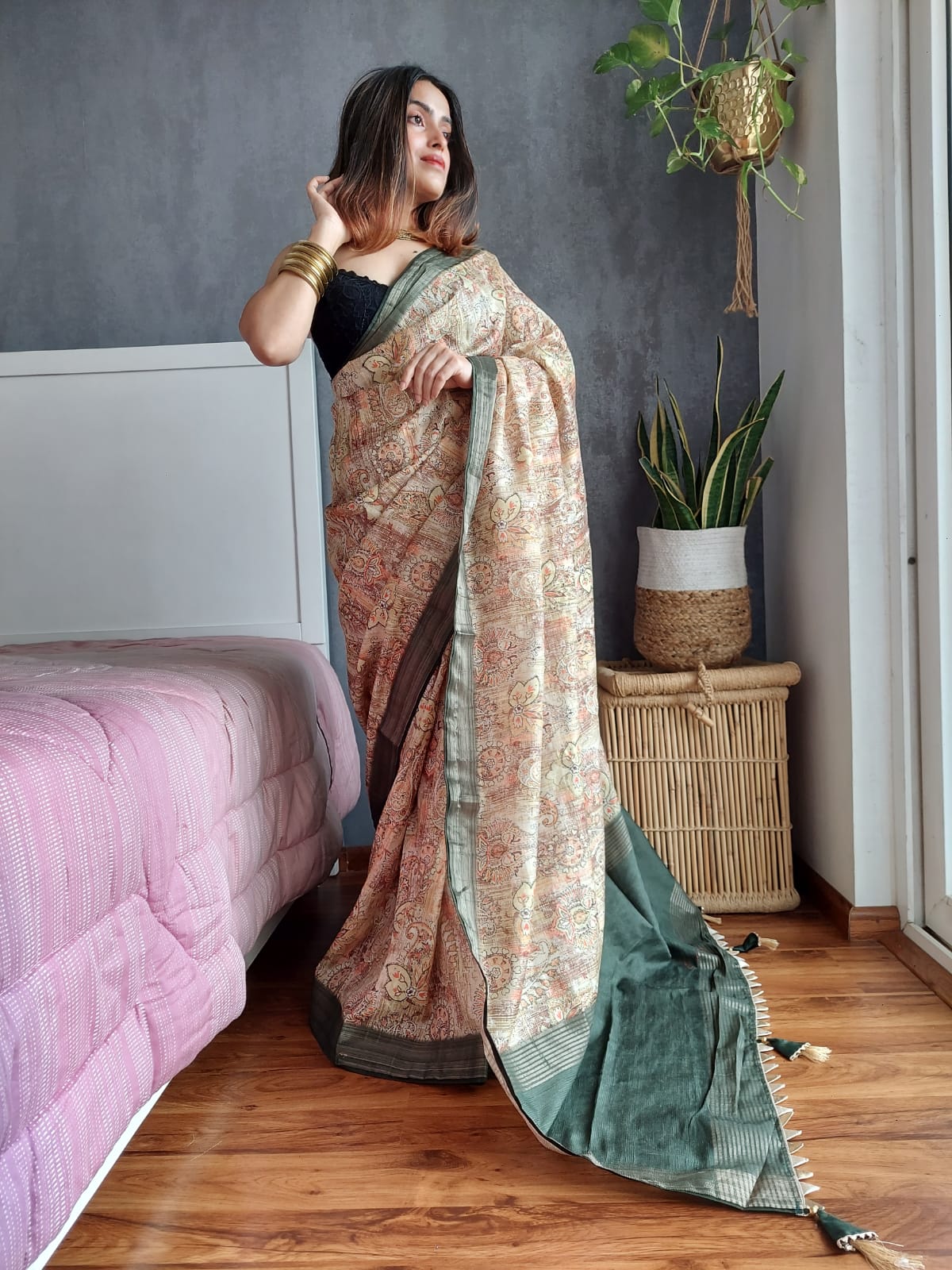 Exclusive  Kotha Silk Beige Color Digital Printed Saree