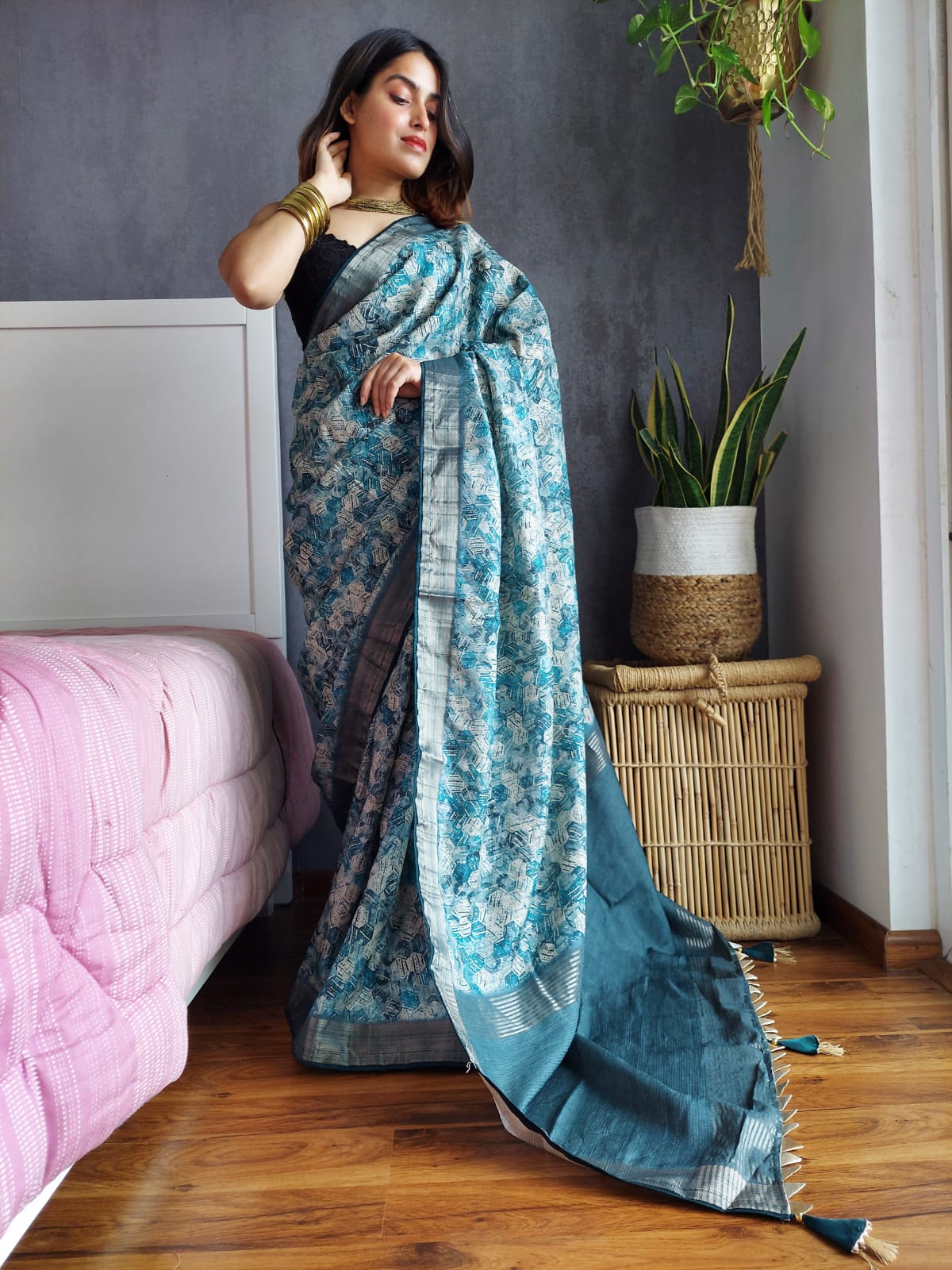 Exclusive  Kotha Silk Sky Blue  Color Digital Printed Saree