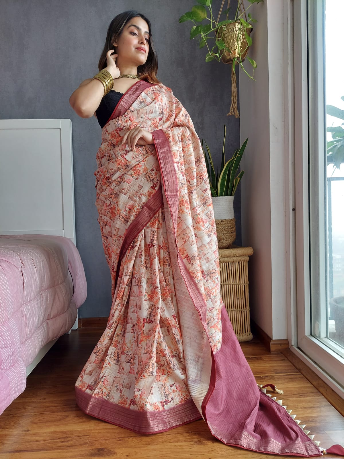 Exclusive  Kotha Silk Pink  Color Digital Printed Saree