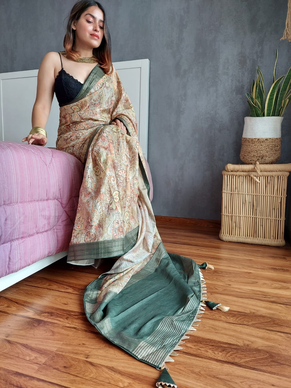 Exclusive  Kotha Silk Beige Color Digital Printed Saree