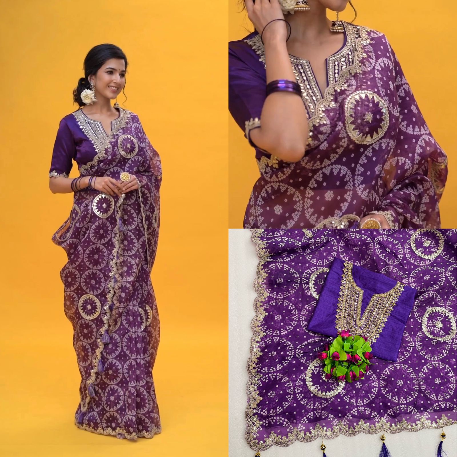Glimmering  Printed Organza Sequins Embroidery Purple Saree