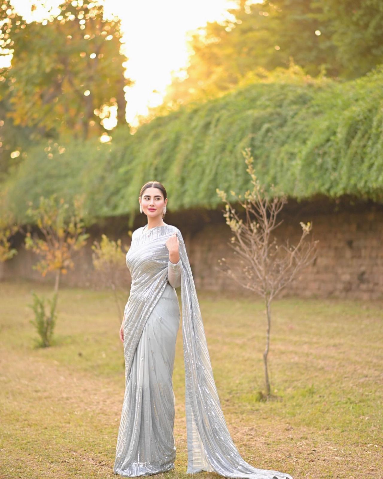 Wedding Wear Silver Color Sequence Work Beautiful Saree