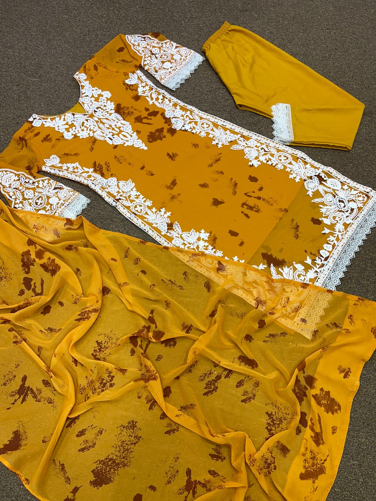 Lovely Digital Print With Work Yellow Kurti And Pant