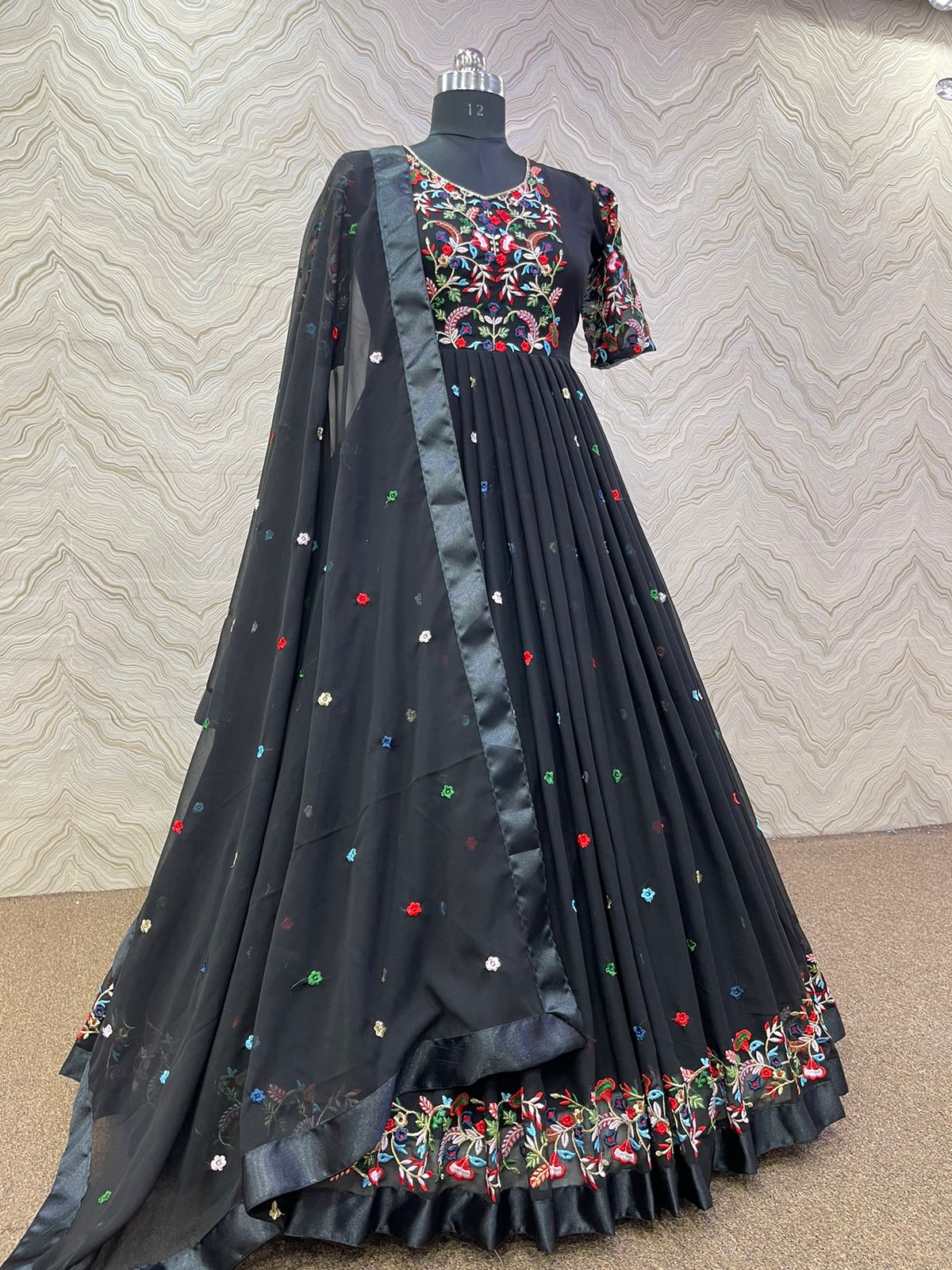 Traditional Wear Black Color Gown With Dupatta