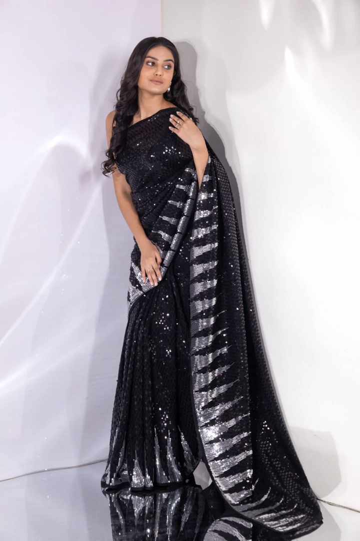 Ravishing Black Color Sequence Party Wear Saree