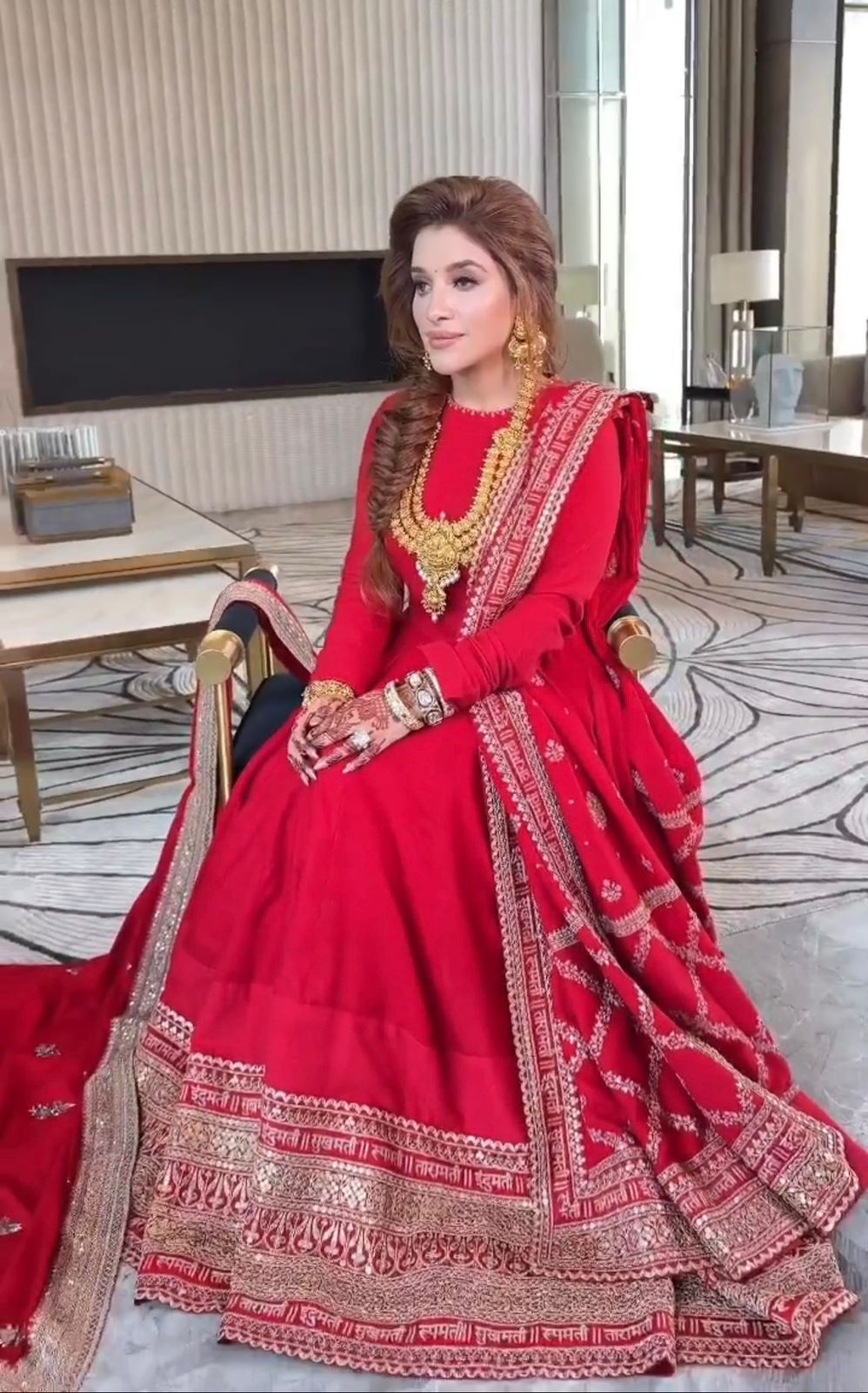 Bridal Wear Sequence Work  Red Color Gown