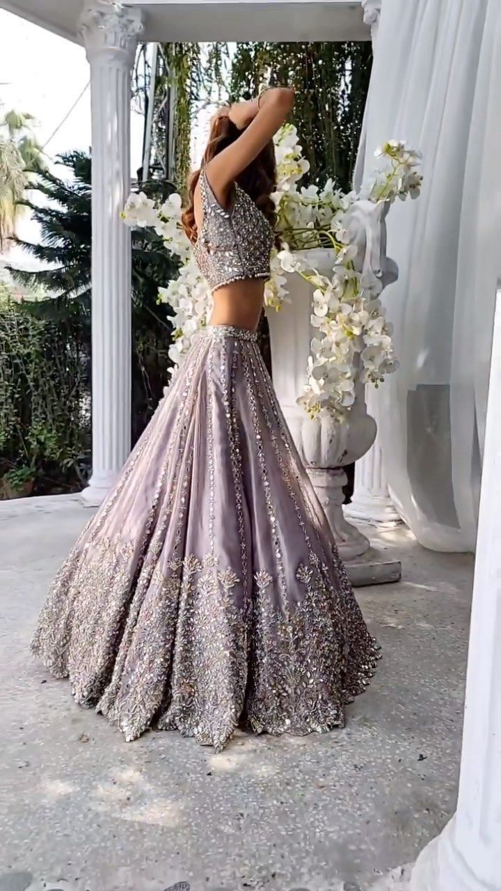 Embellished Gray Color Sequence Lehenga Choli