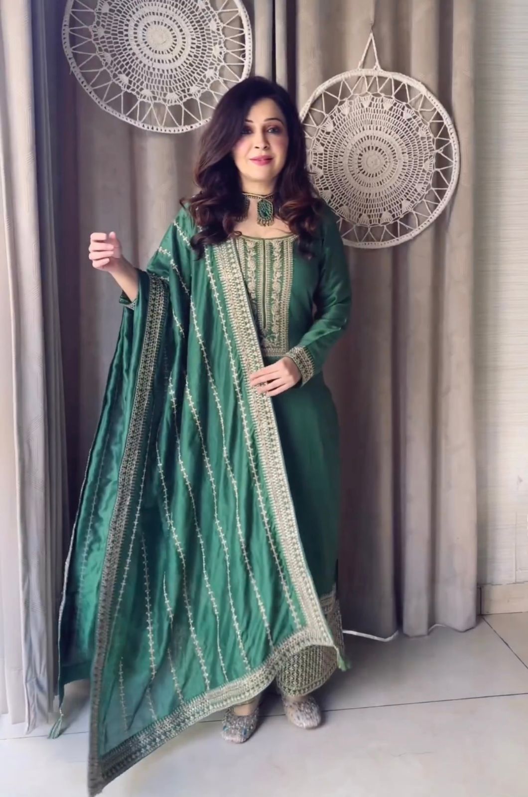 Dusty Green Embroidery Work Exclusive Sharara Suit