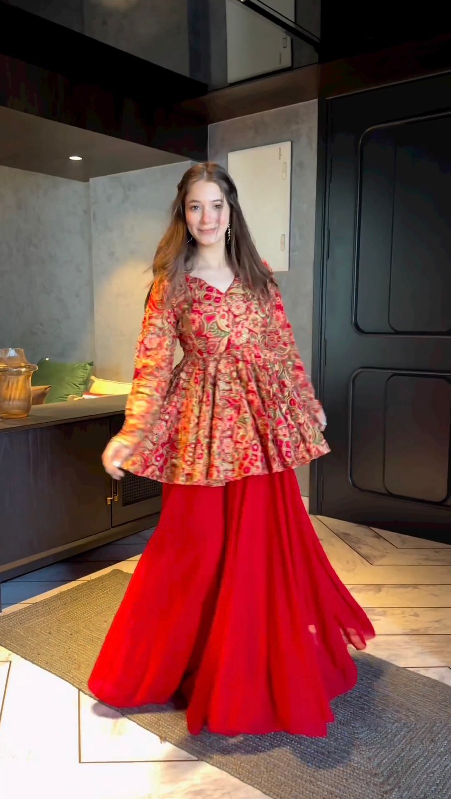 Amazing Red Color Digital Printed Top With Sharara