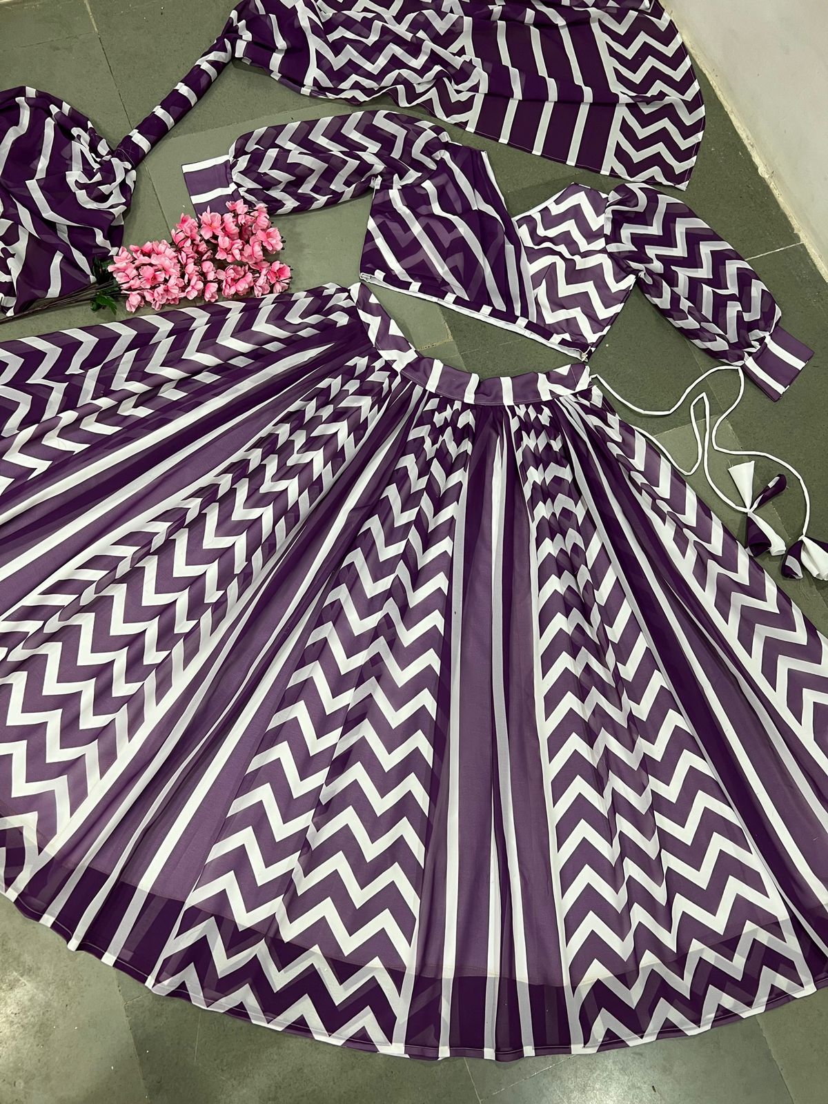 Purple And White Stripe Printed Fancy Lehenga Choli