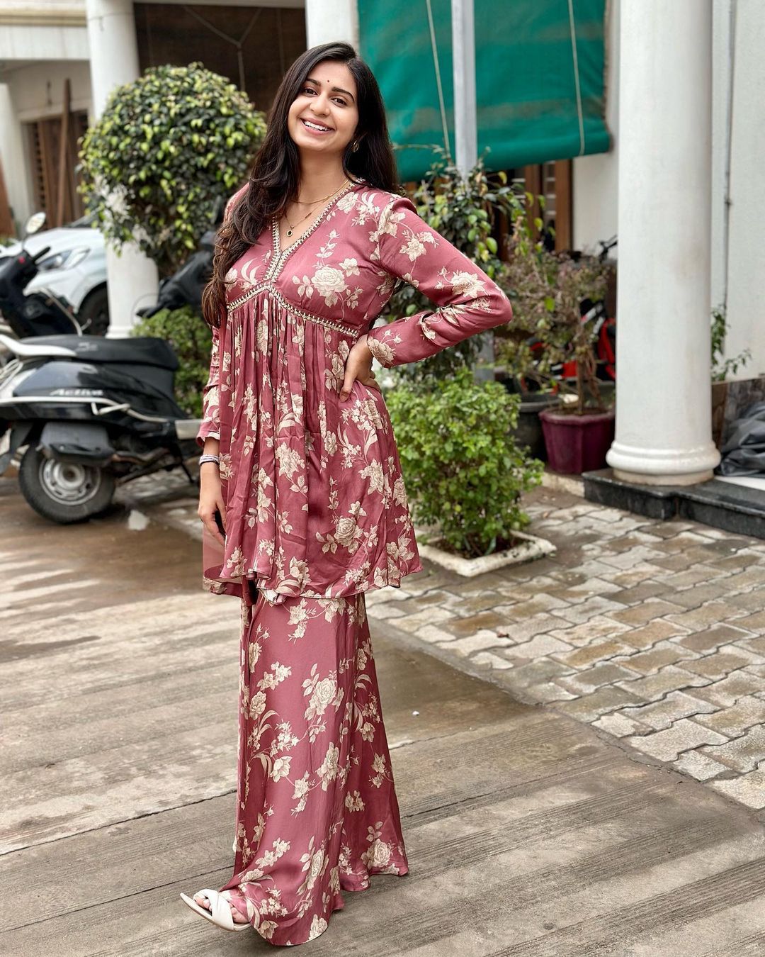 Kinjal Dave Wear Dusty Pink Printed Sharara Suit