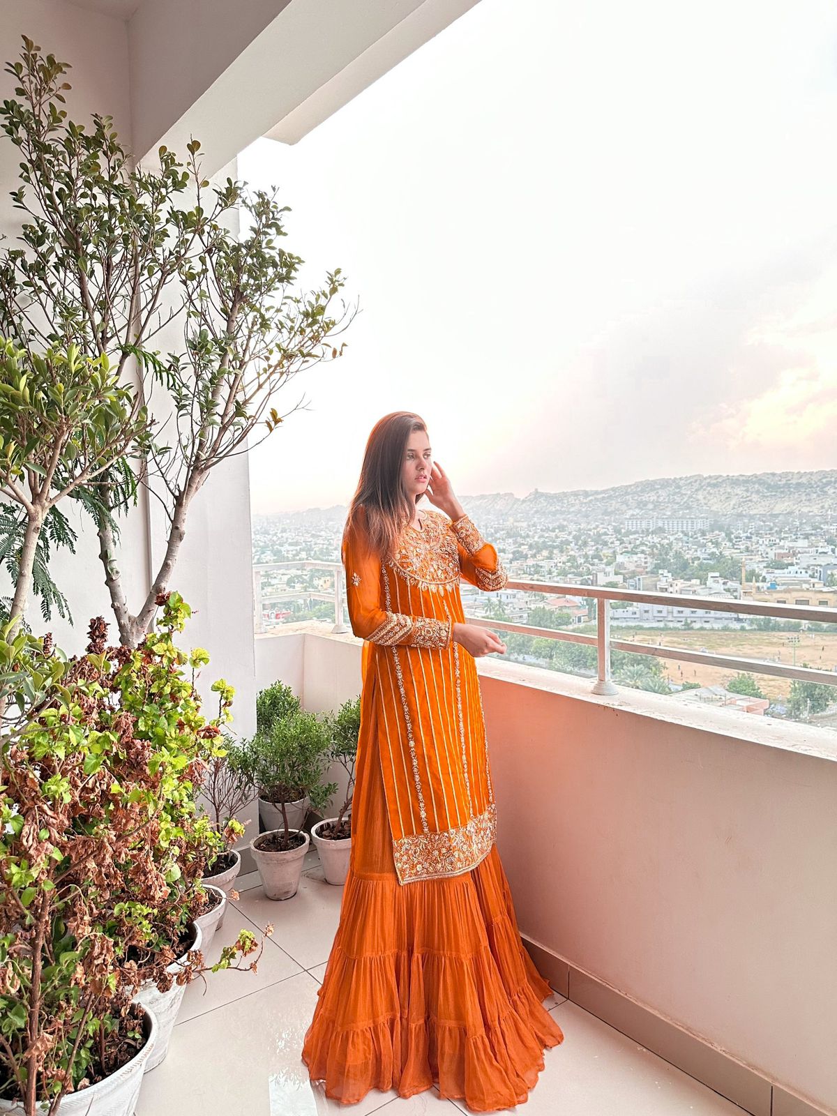 Orange Color Sequence Work Innovative Sharara Suit