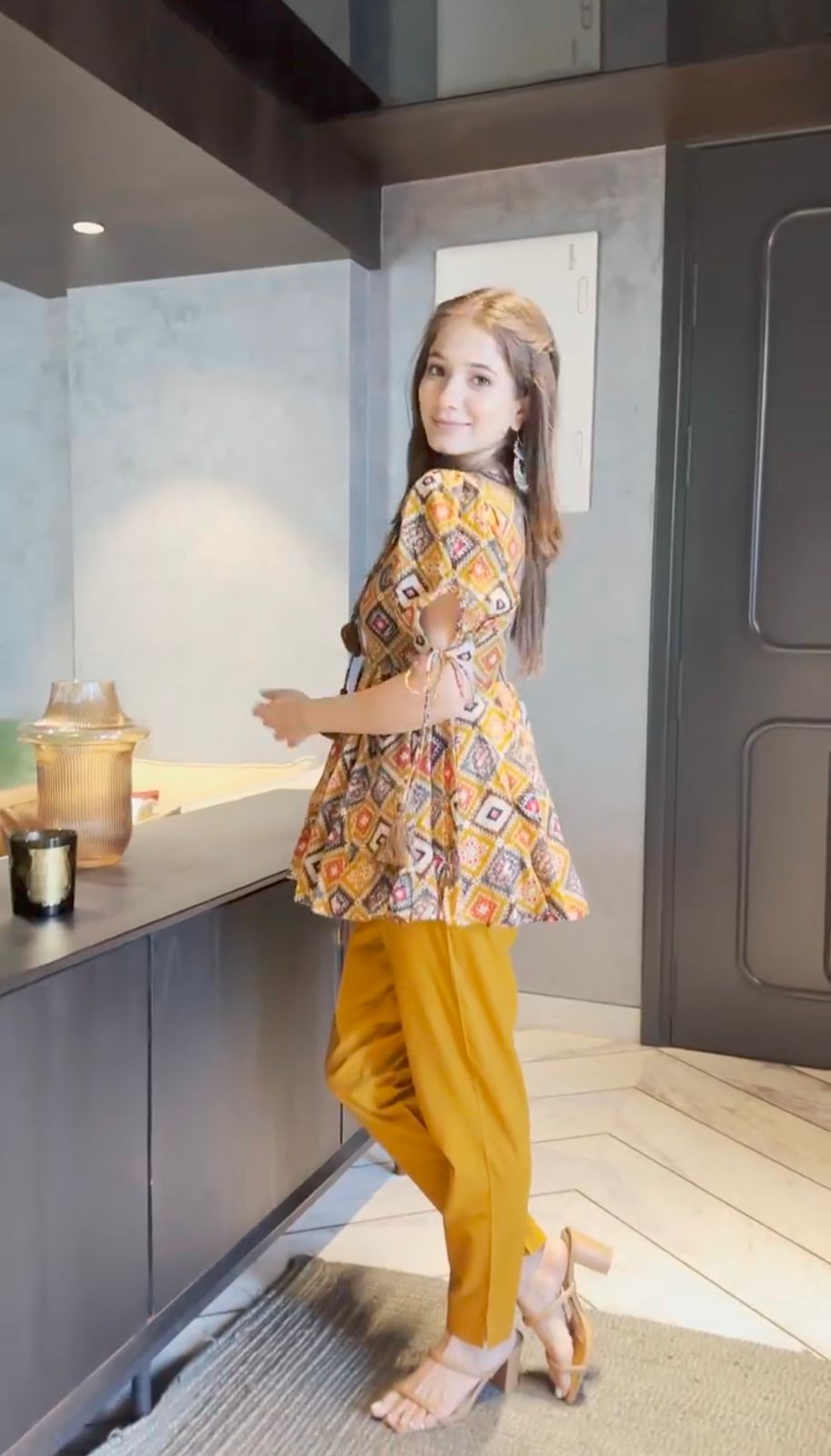 Stunning Mustard Color Flair Top With Pant