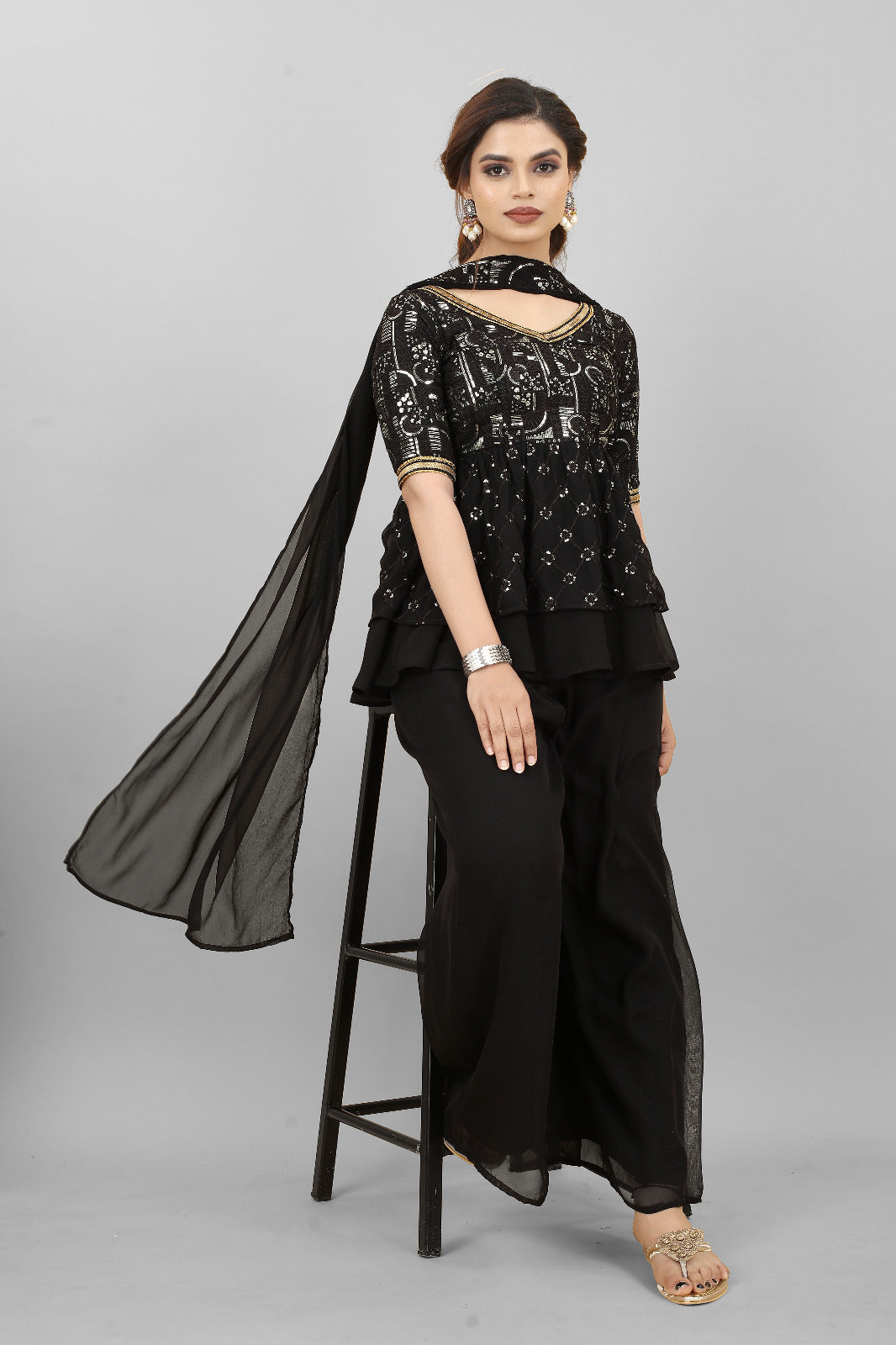 Black Color Sequence Work Captivating Sharara Suit