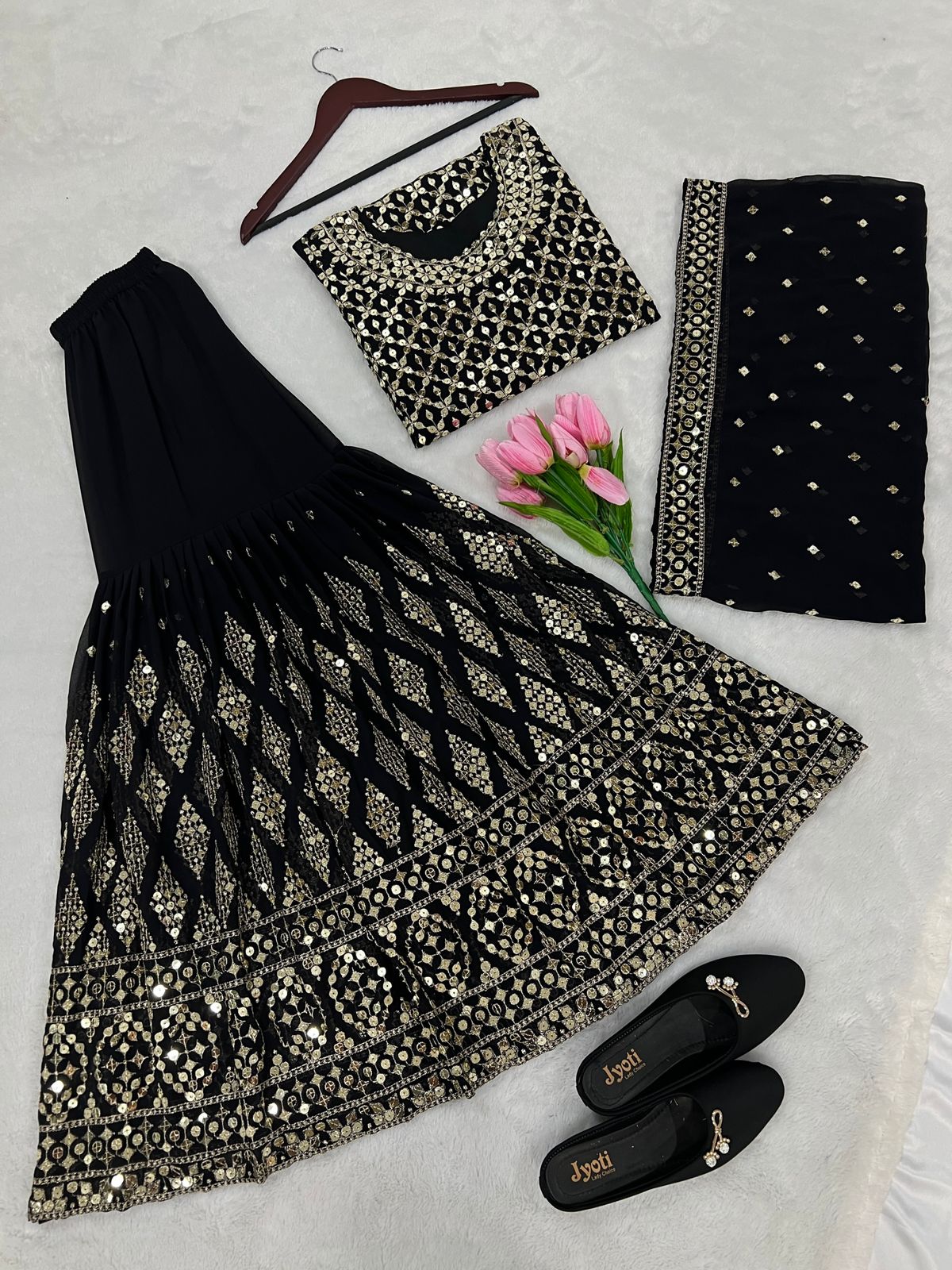 Unique Style Black Color Heavy Sequence Work Sharara Suit