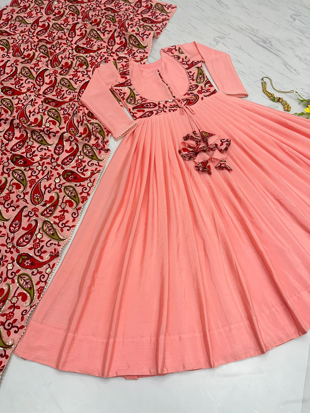 Flattering Peach Color Gown With Stylish Dupatta