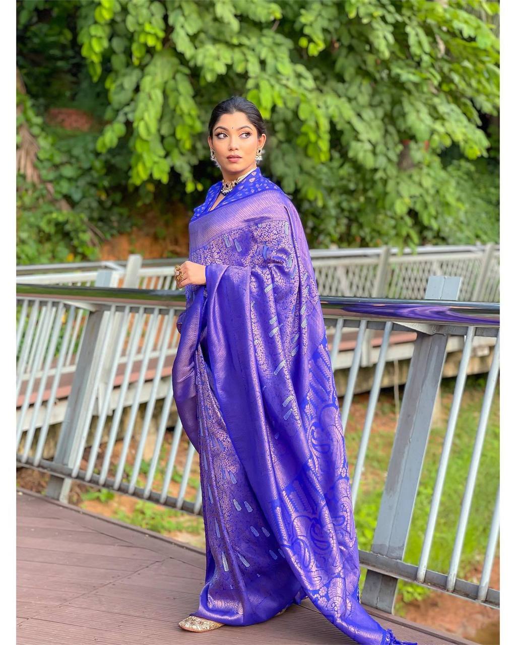 Royal Blue Color Beautiful Rich Pallu Wedding Saree