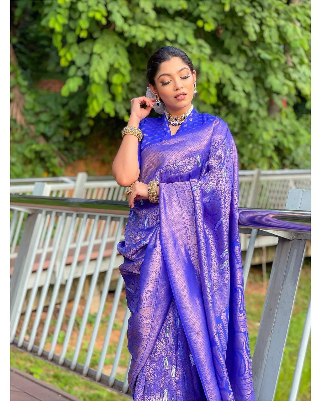 Buy Ink Blue Net Embroidery Saree For Women Online