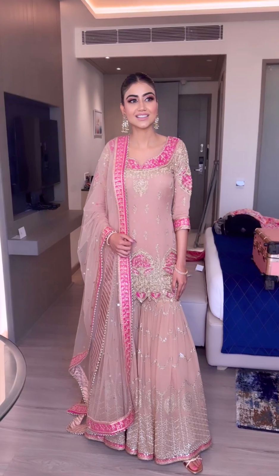 Light Pink Sequence Work Outstanding Sharara Suit