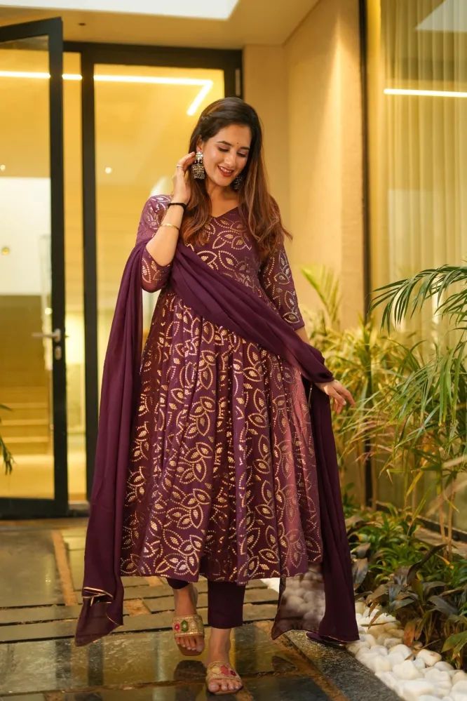 Admiring Sequence Work Wine Color Anarkali Gown
