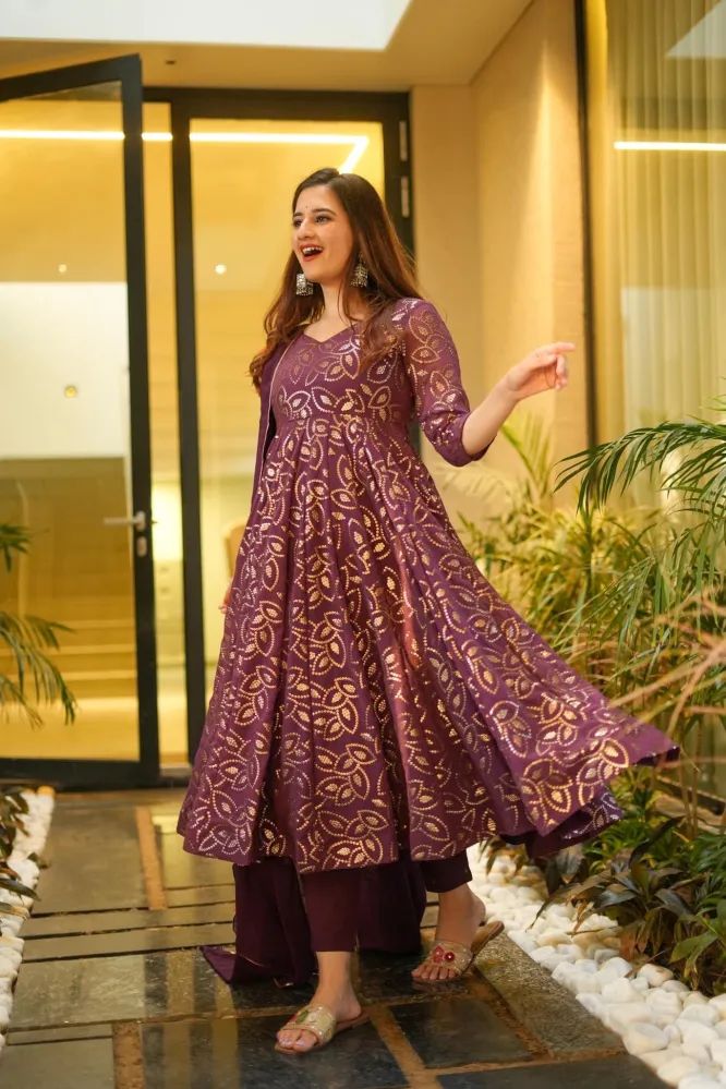 Admiring Sequence Work Wine Color Anarkali Gown