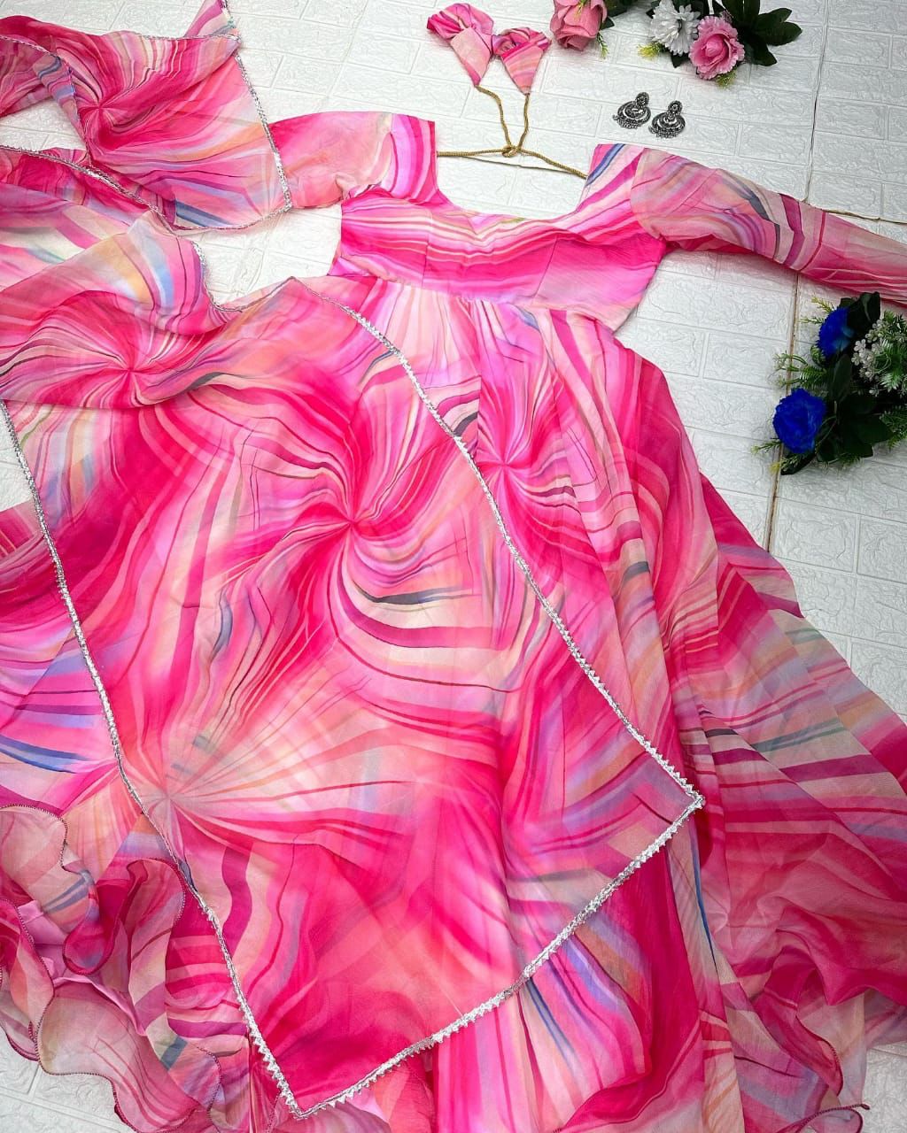 Pink Color Adorable Digital Print Gown