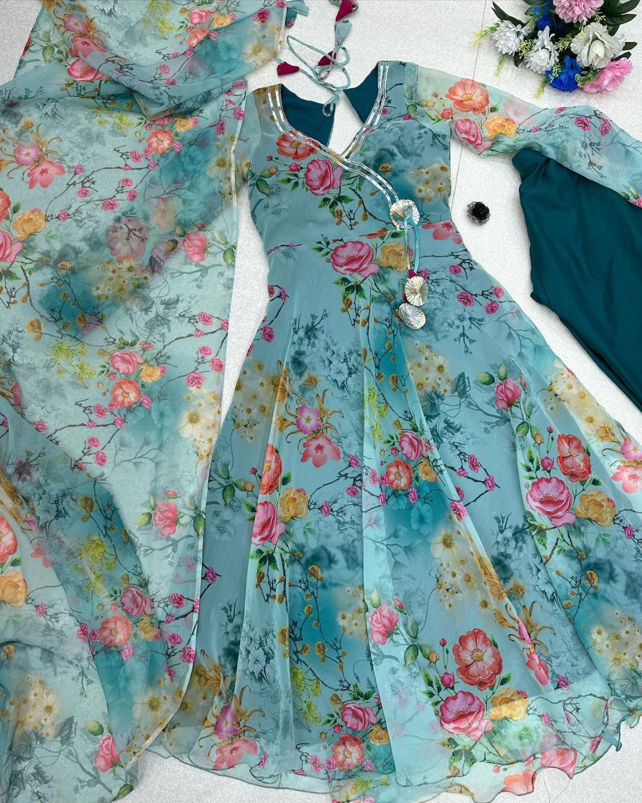 Sky Blue Color Printed Exclusive Anarkali Gown
