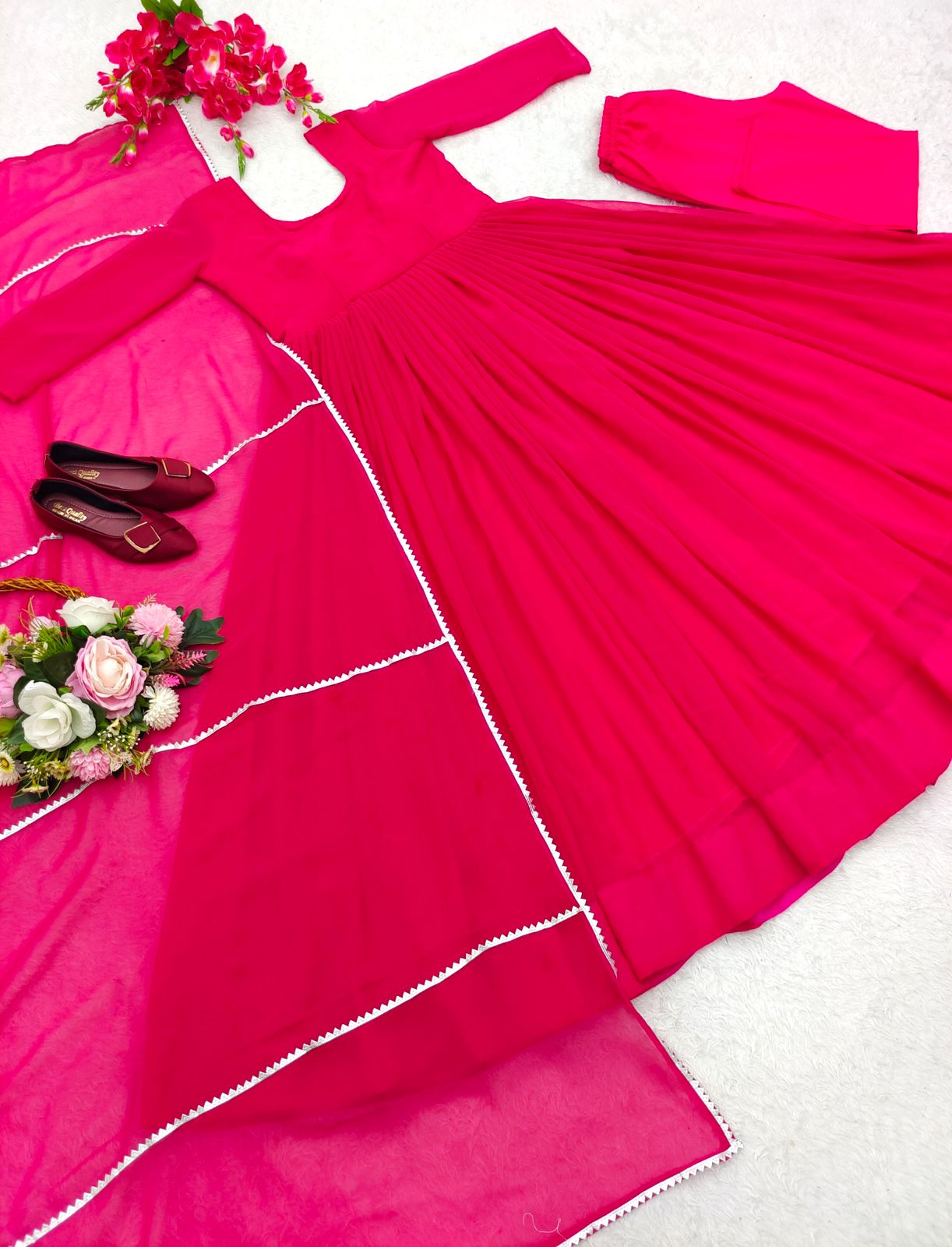Outstanding Plain Dark Pink Color Gown