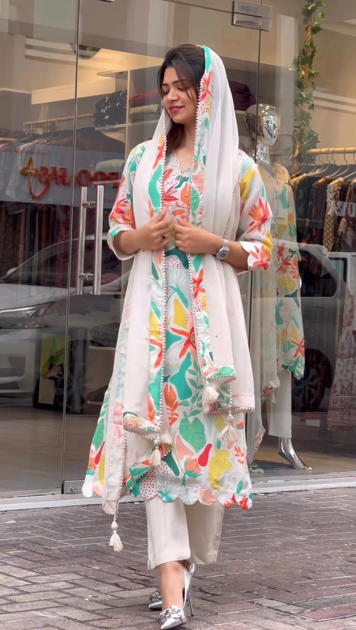 Trendy White Color Digital Print Salwar Suit