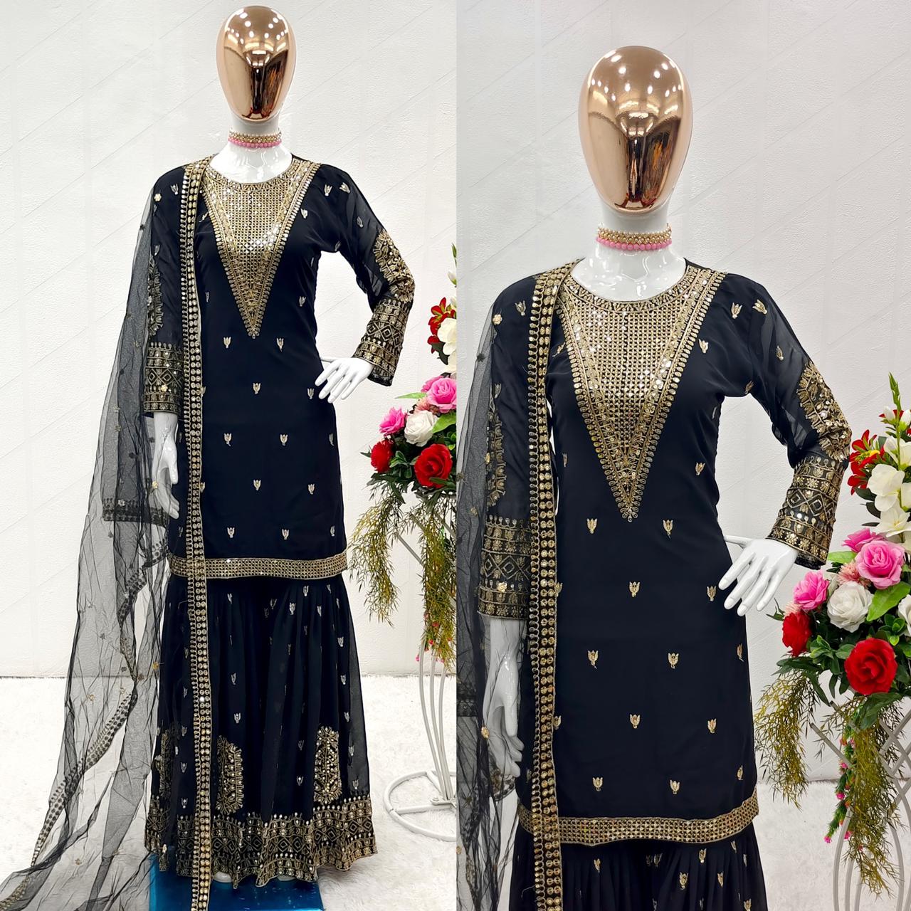Heavy Black Color Embroidery Sequence Work Salwar Suit
