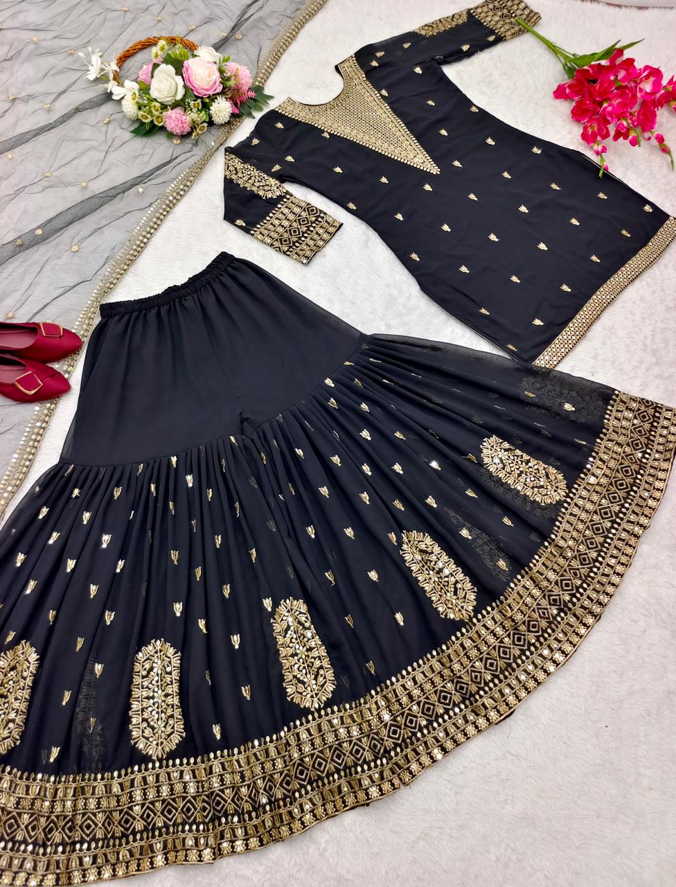 Heavy Black Color Embroidery Sequence Work Salwar Suit