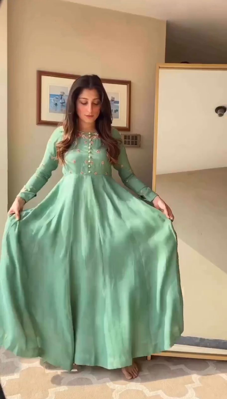 Exclusive Embroidery Work Pista Green Color Gown