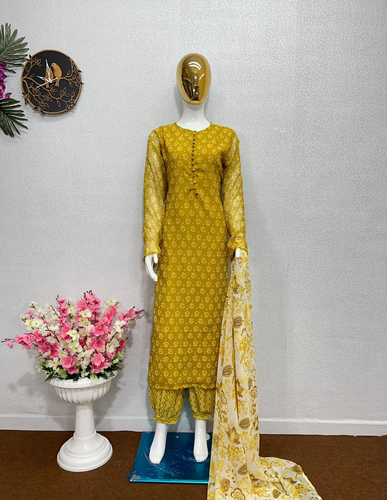 Fully Stitched Yellow Color Printed Salwar Suit