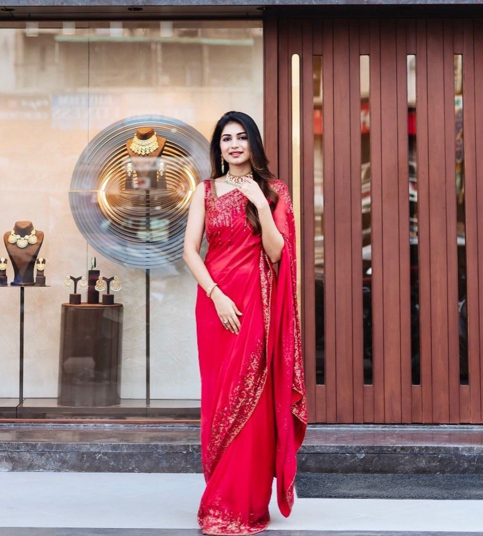 Faancy Red Color Sequence Work Saree