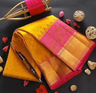 Fantastic Yellow With Pink Color Soft Lichi Silk Party Wear Saree
