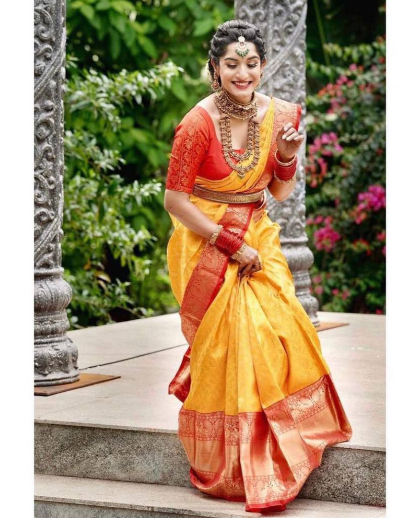 Fancy Yellow With Red Color  Saree