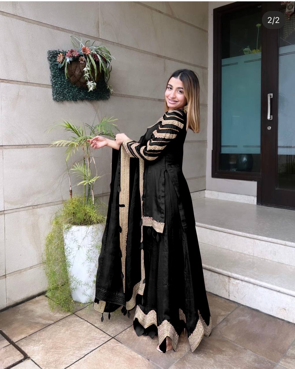 Stylish Designer Black Color Embroidery Work Sharara Suit