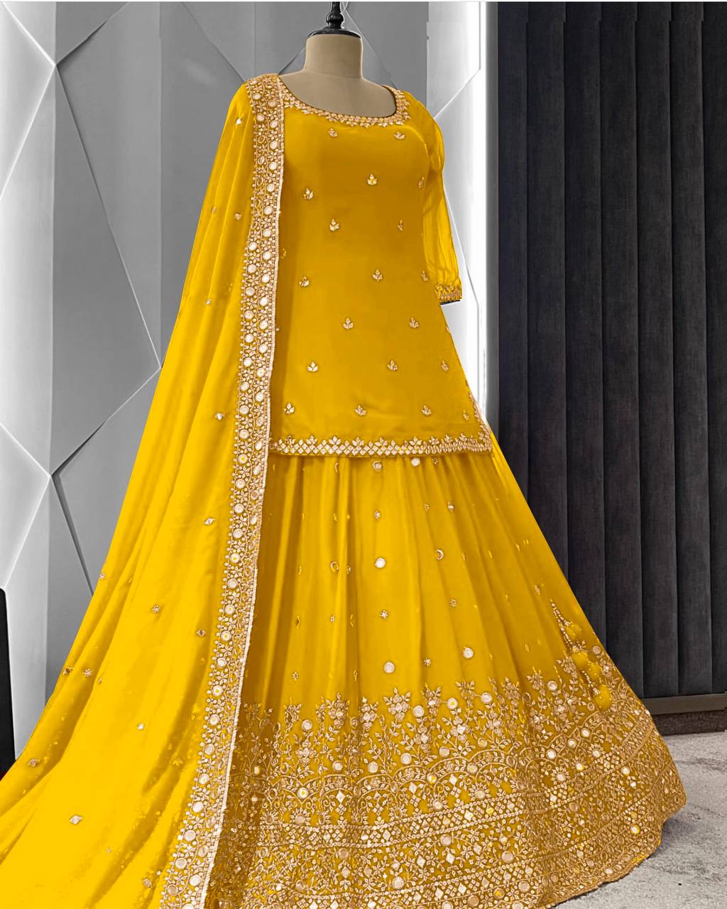 Marvelous Embroidery Work Yellow Color Lehenga With Top