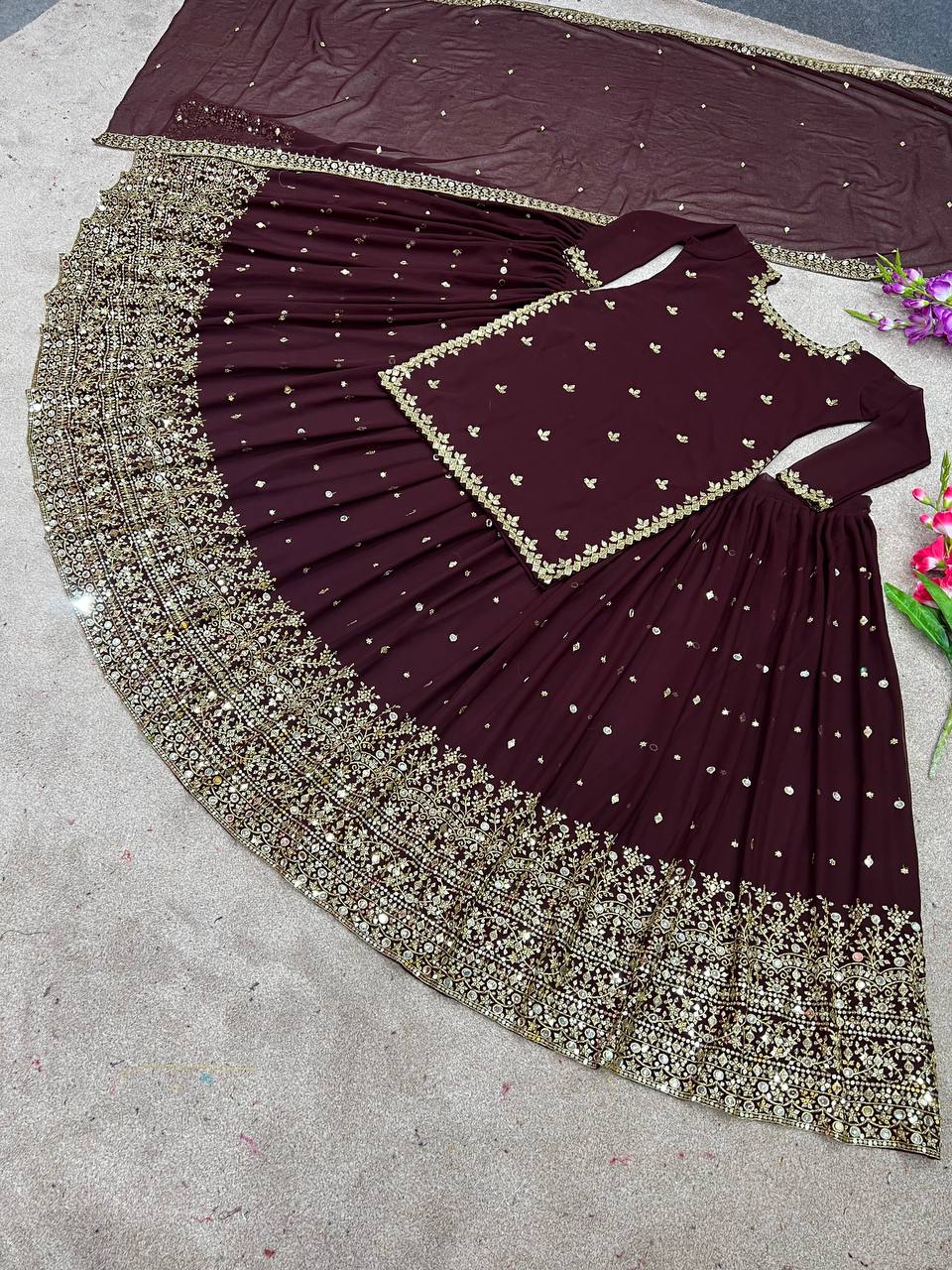 Marvelous Embroidery Work Maroon Color Lehenga With Top