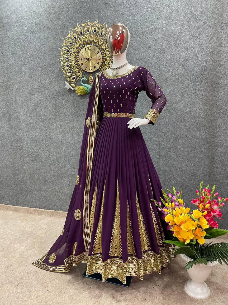 Captivating Purple Color Full Sleeve Gown
