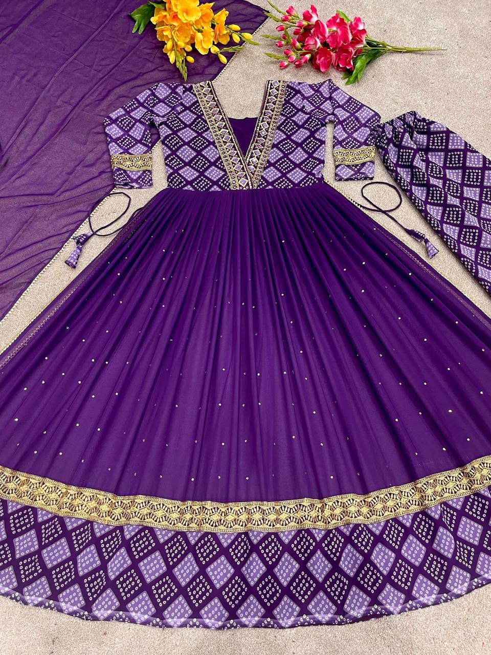 Flattering Purple Color Digital Printed Anarkali Suit