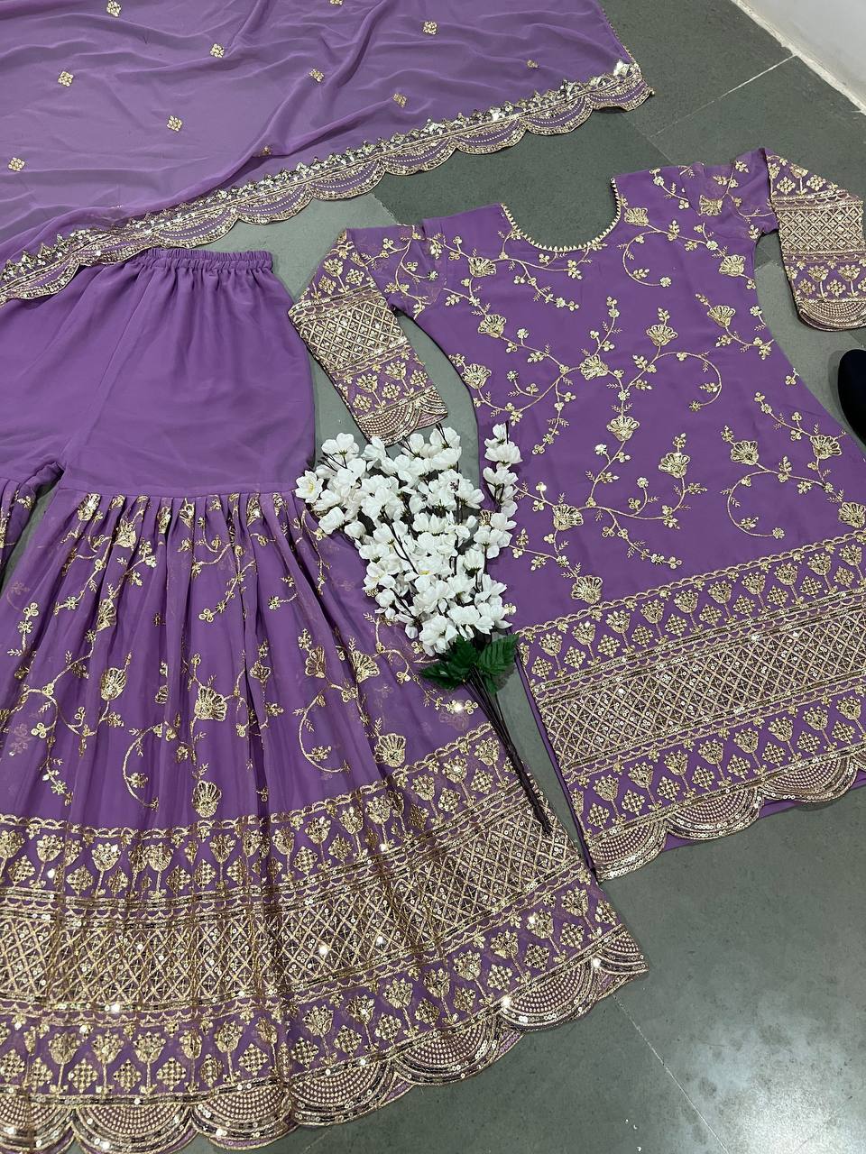 Embellished Lavender Color Sequence Sharara Suit