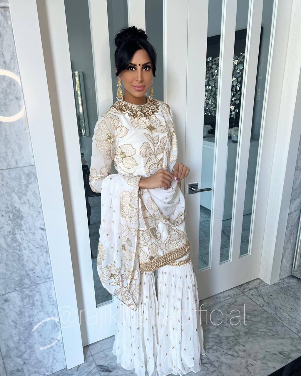 White Color Embroidery Sequence Stylish Sharara Suit
