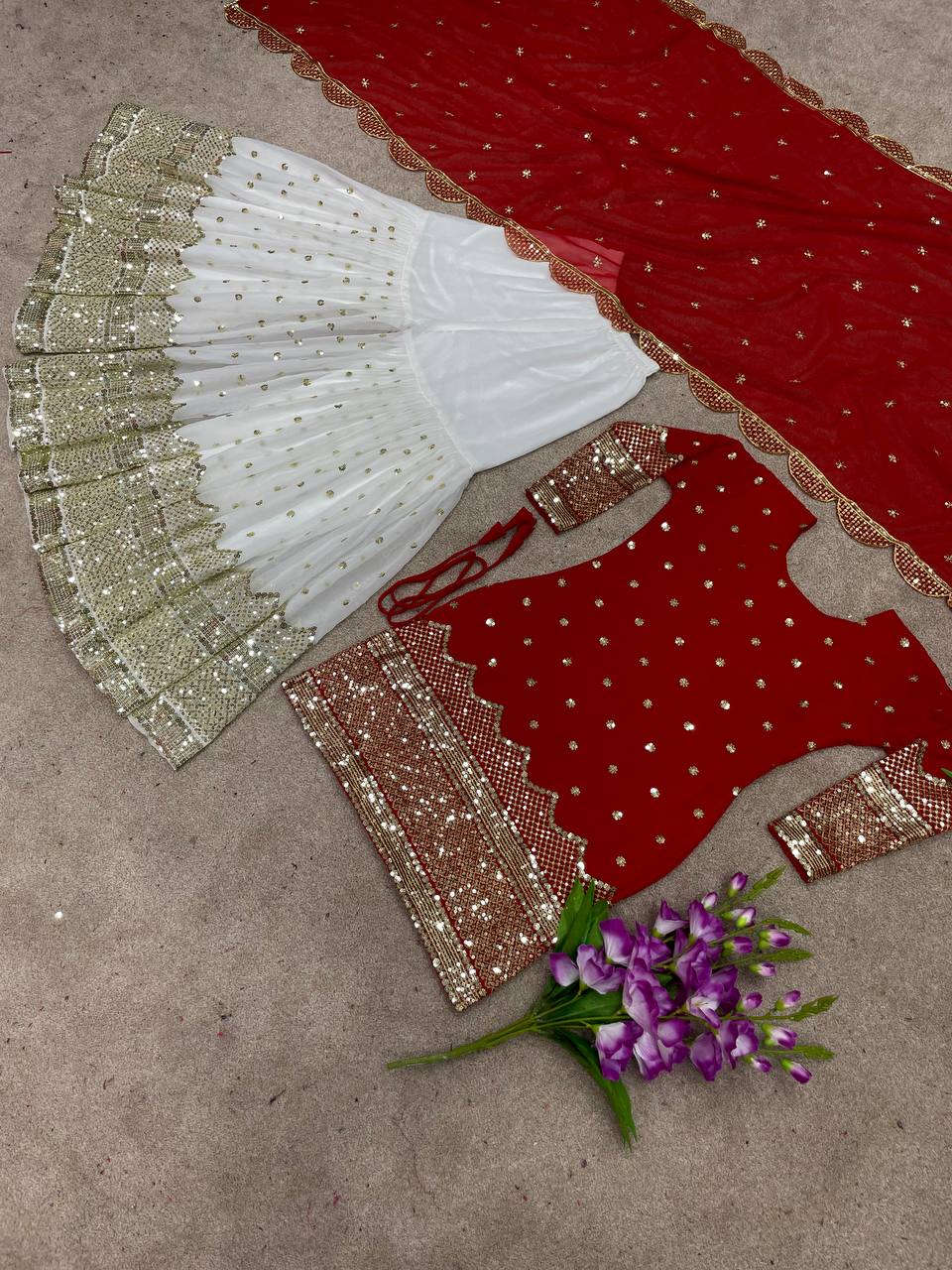 Lovely Red Color Sequence Embroidered Sharara Suit